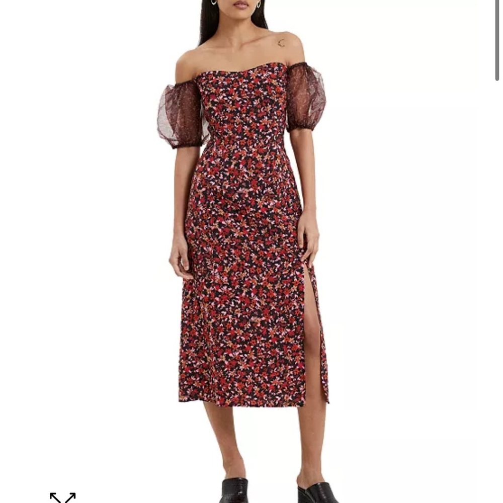French Connection Organza Puff Sleeve Midi Dress (Dress up or down)